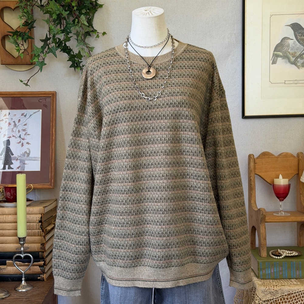 Brown Oversized Textured Knit Sweater Grandpacore Vintage 90s XL Indie Grunge